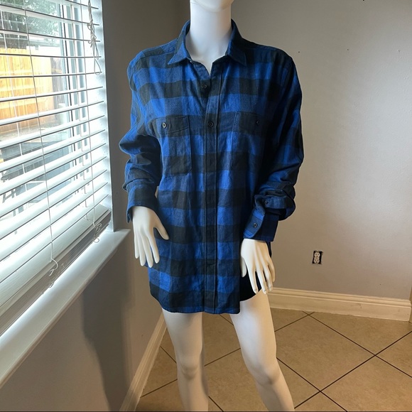 Express Men Blue checkered Plaid Buttoned Long Sleeve Shirt Top size Medium - Picture 3 of 10